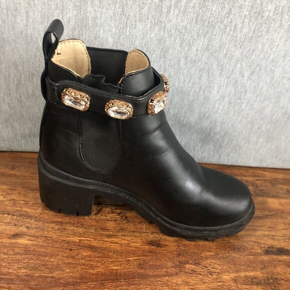 Steve Madden Women's Size 5.5 AMULET Fashion Boot Black Chucky Heel Jewels - Picture 8 of 9